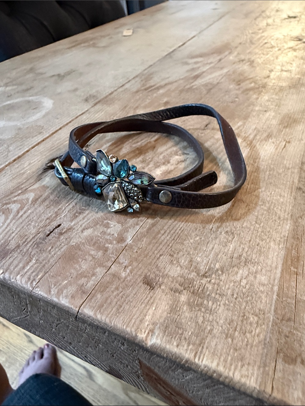 Chloe + Isabel Brown Leather Wrap Bracelet with Blue and Champagne Crystals - Picture 6 of 8